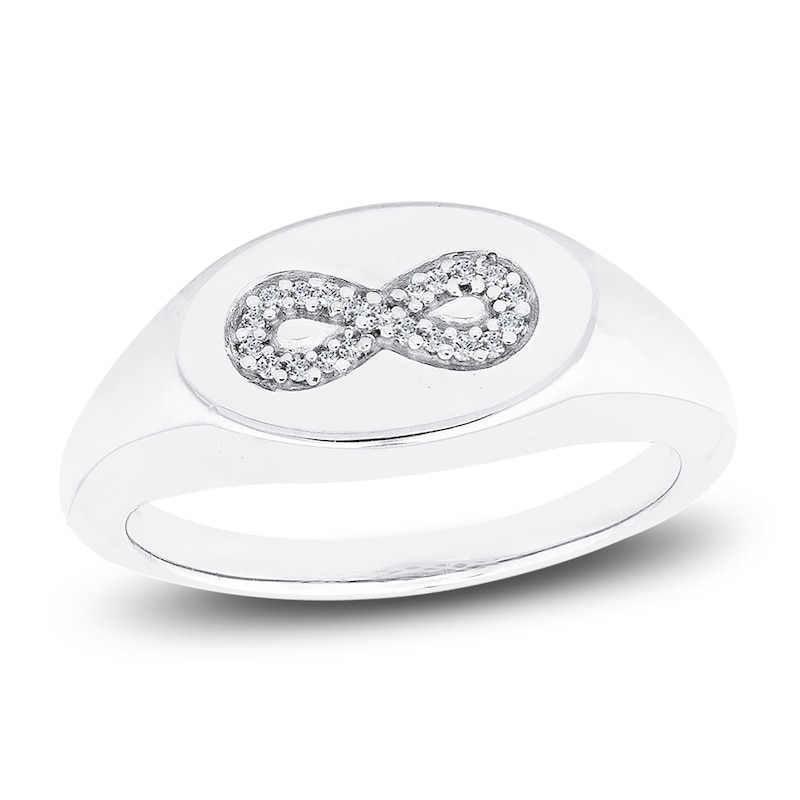 Infinity Signet Ring Diamond Accents 14K White Gold