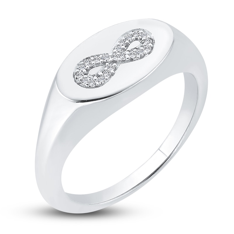 Infinity Signet Ring Diamond Accents 14K White Gold