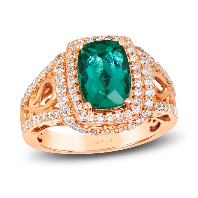 Main Image 1 of Le Vian Natural Green Tourmaline Ring 3/4 ct tw Diamonds 18K Strawberry Gold