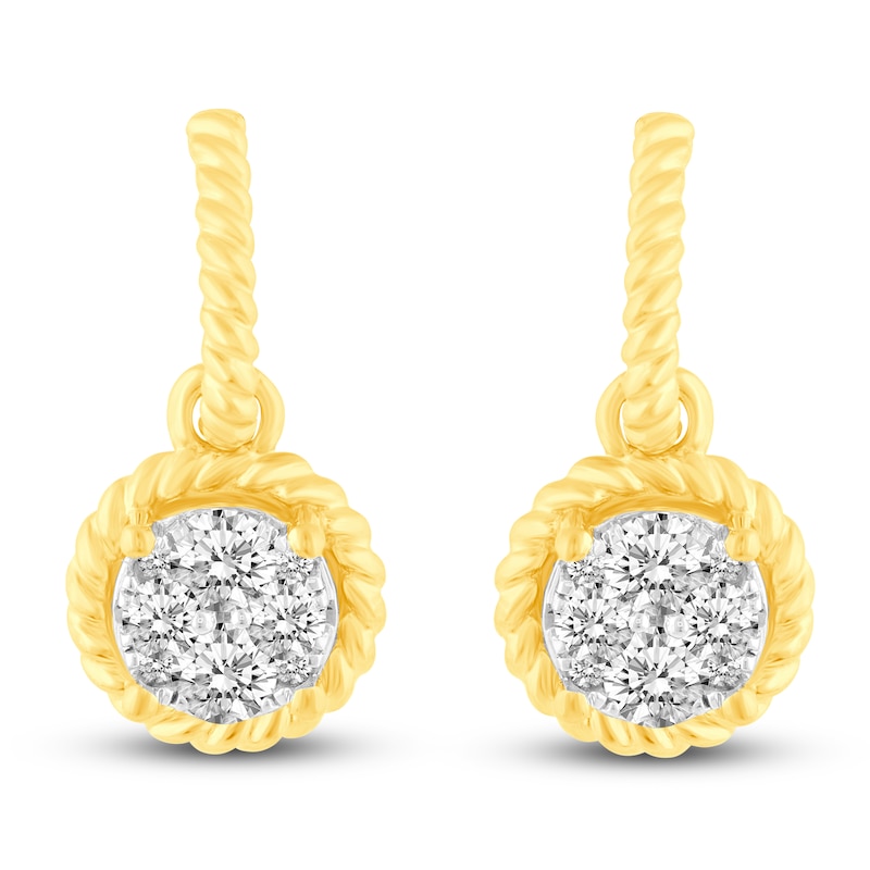 Main Image 3 of Diamond Rope Huggie/Dangle Earrings 1 ct tw 14K Yellow Gold