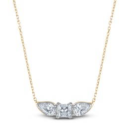 Princess & Pear-Shaped Diamond 3-Stone Necklace 1 ct tw 14K Yellow Gold