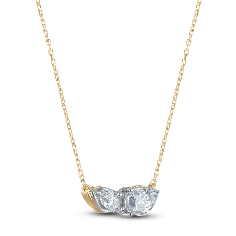 Princess & Pear-Shaped Diamond 3-Stone Necklace 1 ct tw 14K Yellow Gold