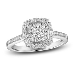 Diamond Halo Engagement Ring 1/2 ct tw 14K White Gold