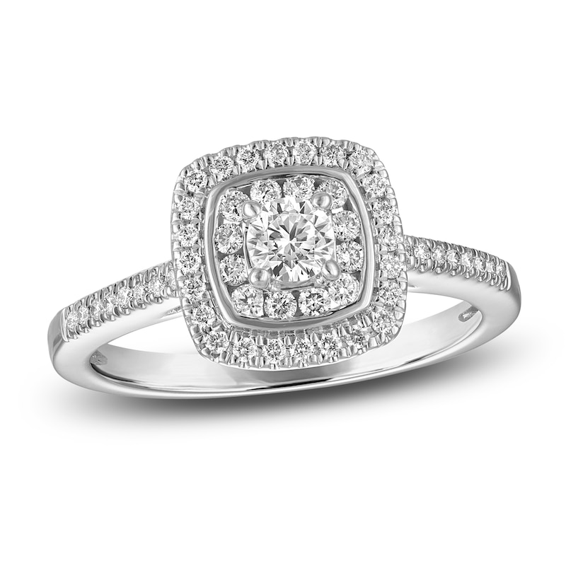 Main Image 1 of Diamond Halo Engagement Ring 1/2 ct tw 14K White Gold