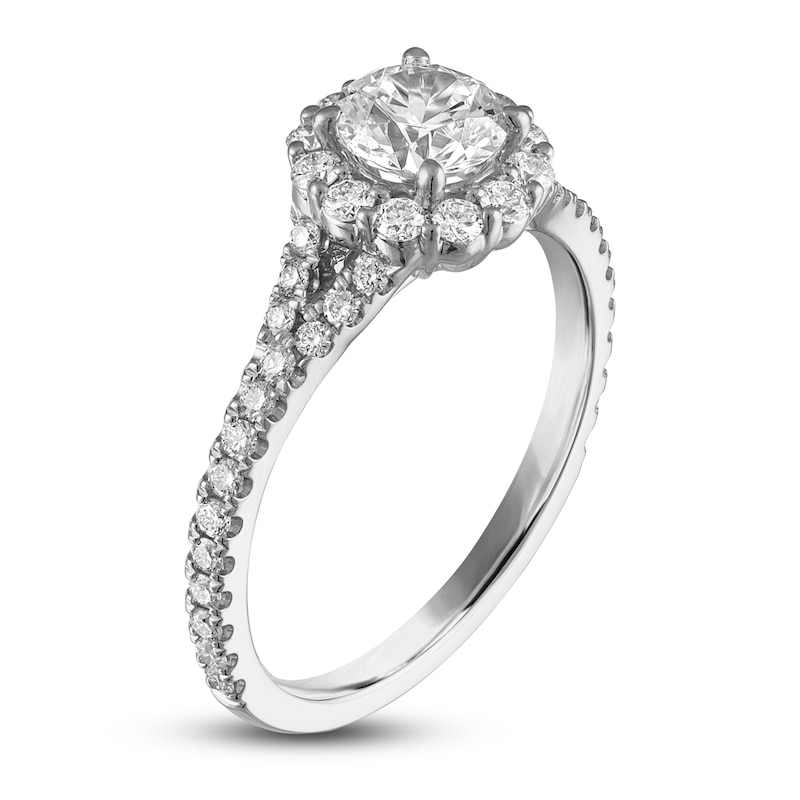 Main Image 2 of Diamond Halo Engagement Ring 1-1/6 ct tw 14K White Gold