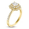 Thumbnail Image 1 of Emerald & Round-Cut Diamond Double Halo Engagement Ring 1 ct tw 14K Yellow Gold