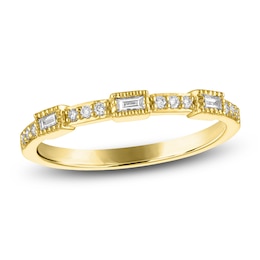 Round & Baguette-Cut Diamond Stackable Anniversary Band 1/8 ct tw 14K Yellow Gold