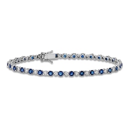 Natural Blue Sapphire & Tennis Diamond Bracelet 1/3 ct tw 14K White Gold