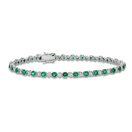 Natural Emerald & Diamond Tennis Bracelet 1/3 ct tw 14K White Gold