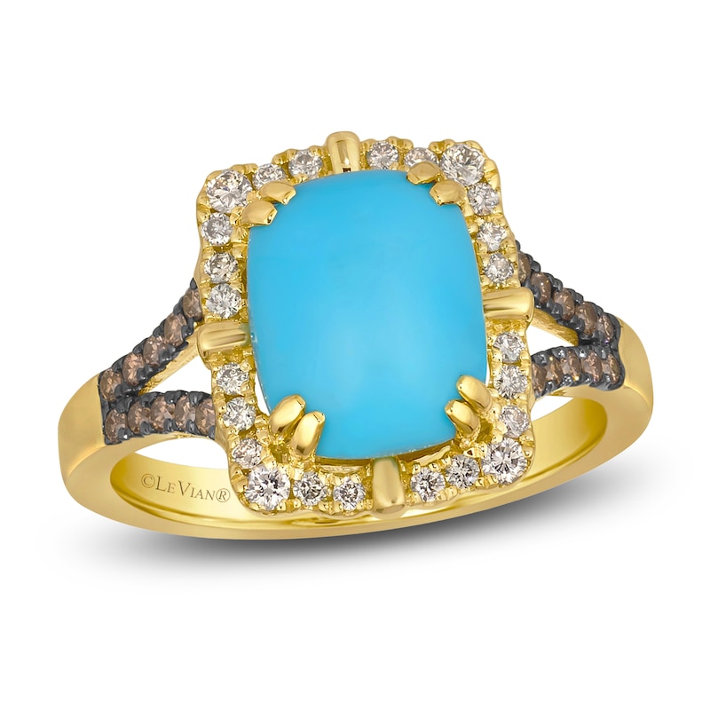 Le Vian Cushion Natural Turquoise & Diamond Ring 1/3 ct tw 14K Honey Gold