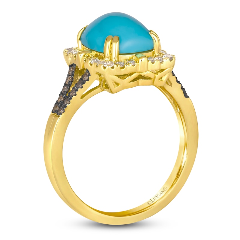 Le Vian Cushion Natural Turquoise & Diamond Ring 1/3 ct tw 14K Honey Gold