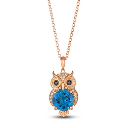 Le Vian Round Natural Blue Topaz & Diamond Owl Pendant Necklace 1/4 ct tw 14K Strawberry Gold