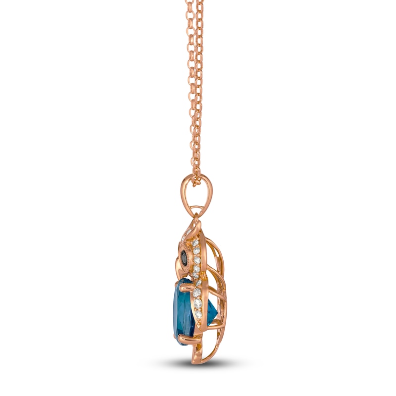 Main Image 2 of Le Vian Round Natural Blue Topaz & Diamond Owl Pendant Necklace 1/4 ct tw 14K Strawberry Gold