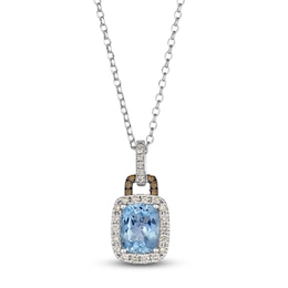 Le Vian Natural Aquamarine & Diamond Pendant Necklace 3/8 ct tw 14K Vanilla Gold