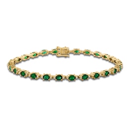 LALI Jewels Oval-Cut Natural Emerald & Diamond Tennis Bracelet 1/4 ct tw 14K Yellow Gold 7.5&quot;