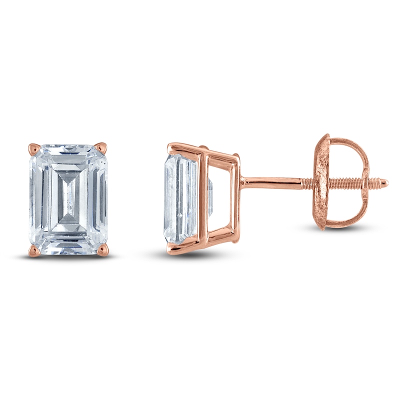 Emerald-Cut Lab-Created Diamond Solitaire Stud Earrings 1-1/4 ct tw 14K Rose Gold (F/SI2)