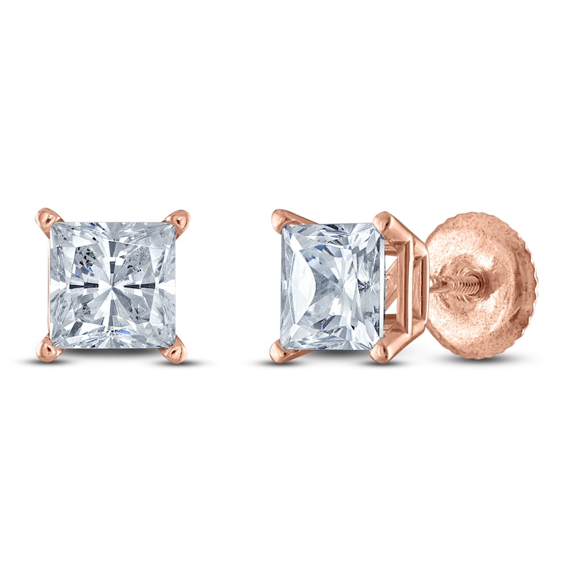 Princess-Cut Lab-Created Diamond Solitaire Stud Earrings 1/2 ct tw 14K Rose Gold (F/SI2)