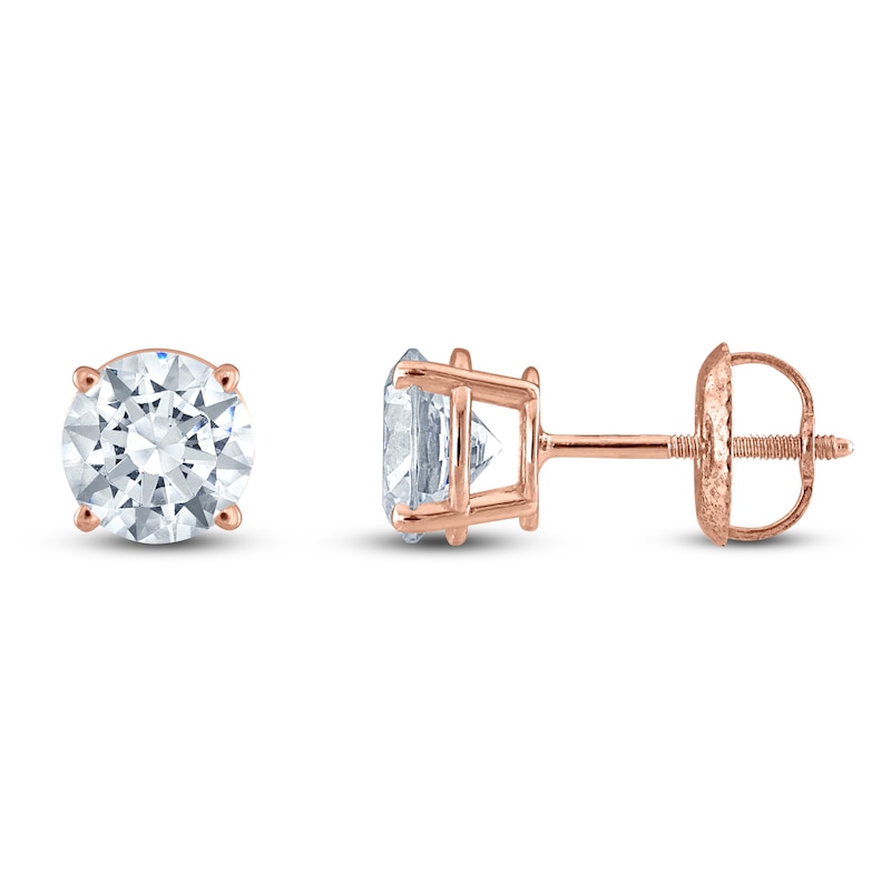 Round-Cut Lab-Created Diamond Solitaire Stud Earrings 2 ct tw 14K Rose Gold (F/SI2)