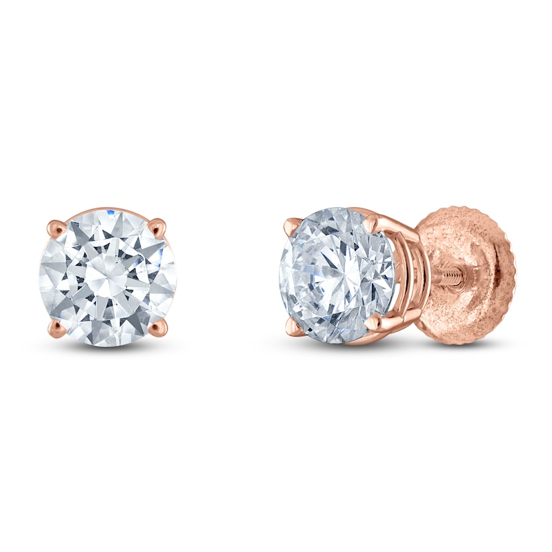 Round-Cut Lab-Created Diamond Solitaire Stud Earrings 2 ct tw 14K Rose Gold (F/SI2)