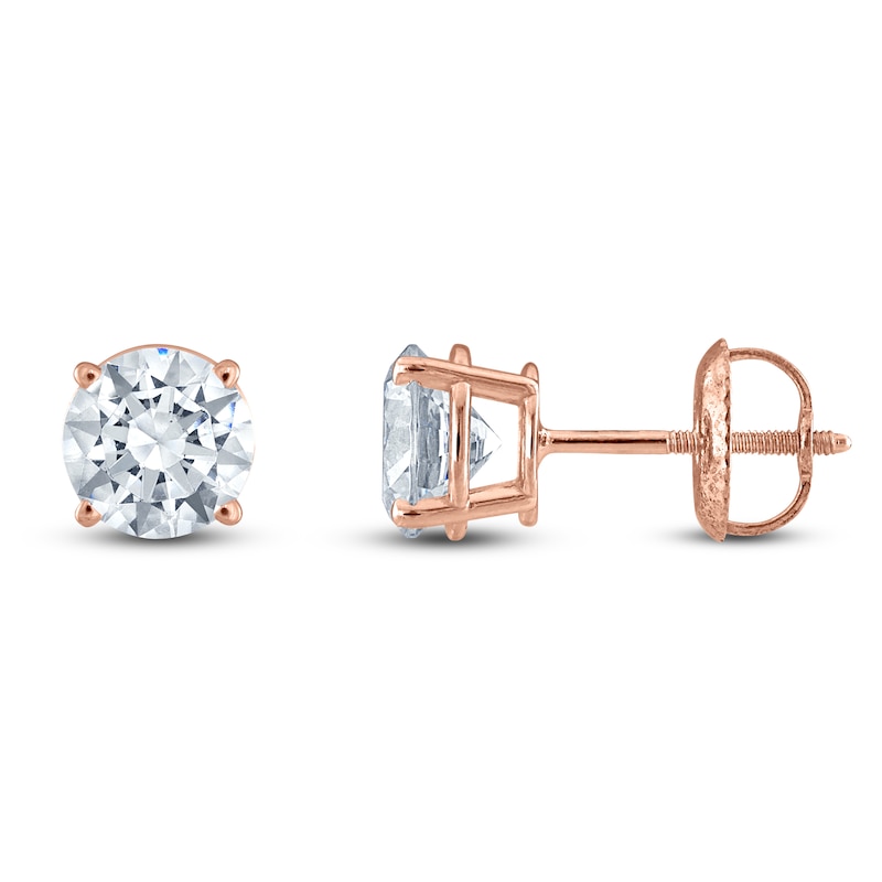 Certified Round-Cut Diamond Solitaire Stud Earrings 3 ct tw 14K Rose Gold (I/I2)