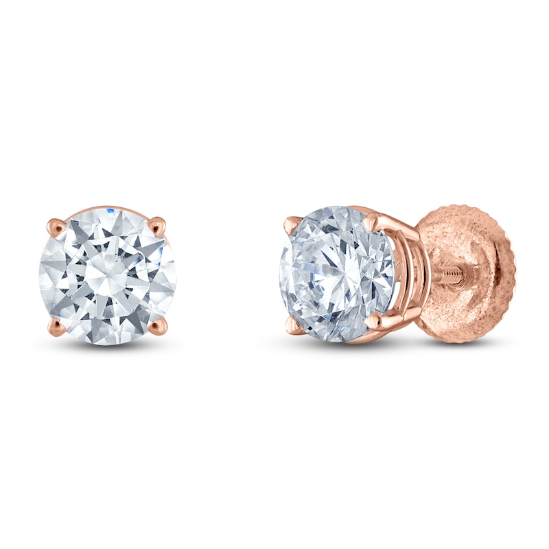 Certified Round-Cut Diamond Solitaire Stud Earrings 3 ct tw 14K Rose ...