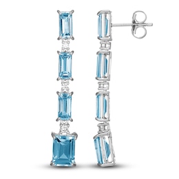 Baguette-Cut Natural Swiss Blue Topaz & Diamond Drop Earrings 1/8 ct tw 10K White Gold
