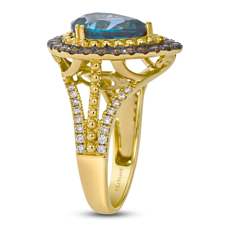 Le Vian Pear-Shaped Natural Blue Topaz Ring 3/4 ct tw Diamonds 14K Honey Gold