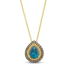 Le Vian Pear-Shaped Natural Blue Topaz Necklace 1/2 ct tw Diamonds 14K Honey Gold 19&quot;