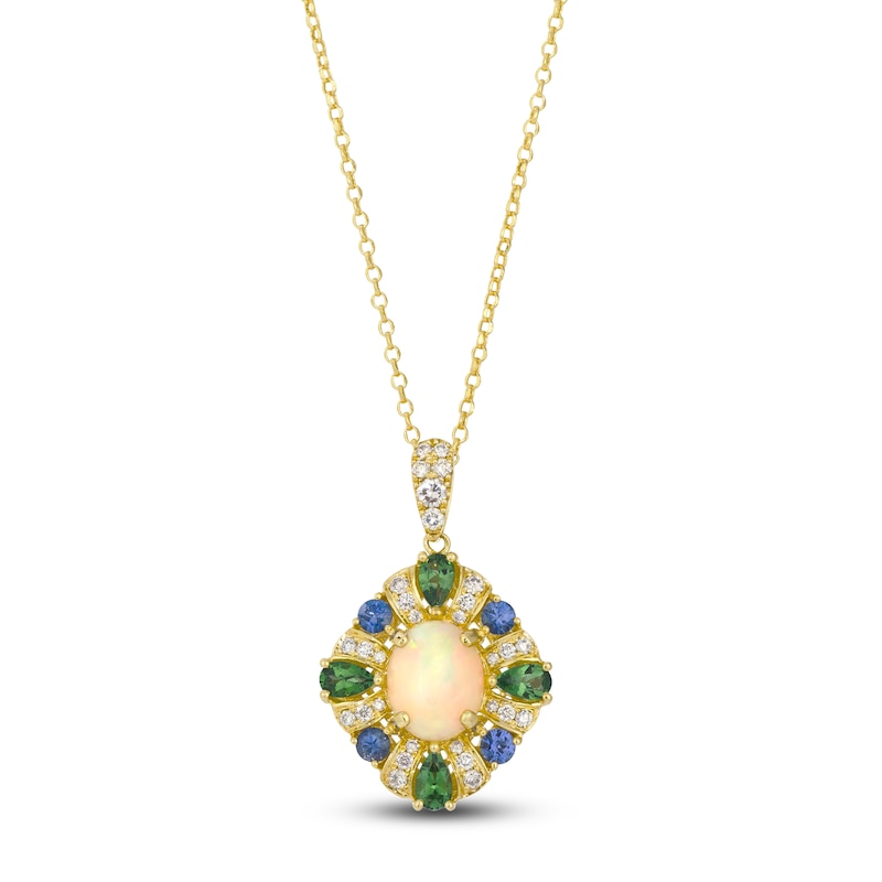 Le Vian Natural Opal, Tsavorite Garnet & Blue Sapphire Necklace 3/8 ct tw Diamonds 14K Honey Gold 19"