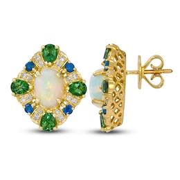 Le Vian Natural Opal, Tsavorite Garnet & Blue Sapphire Earrings 1/5 ct tw Diamonds 14K Honey Gold