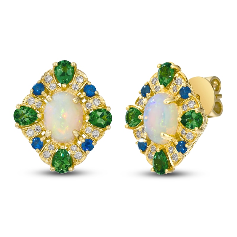 Main Image 2 of Le Vian Natural Opal, Tsavorite Garnet & Blue Sapphire Earrings 1/5 ct tw Diamonds 14K Honey Gold