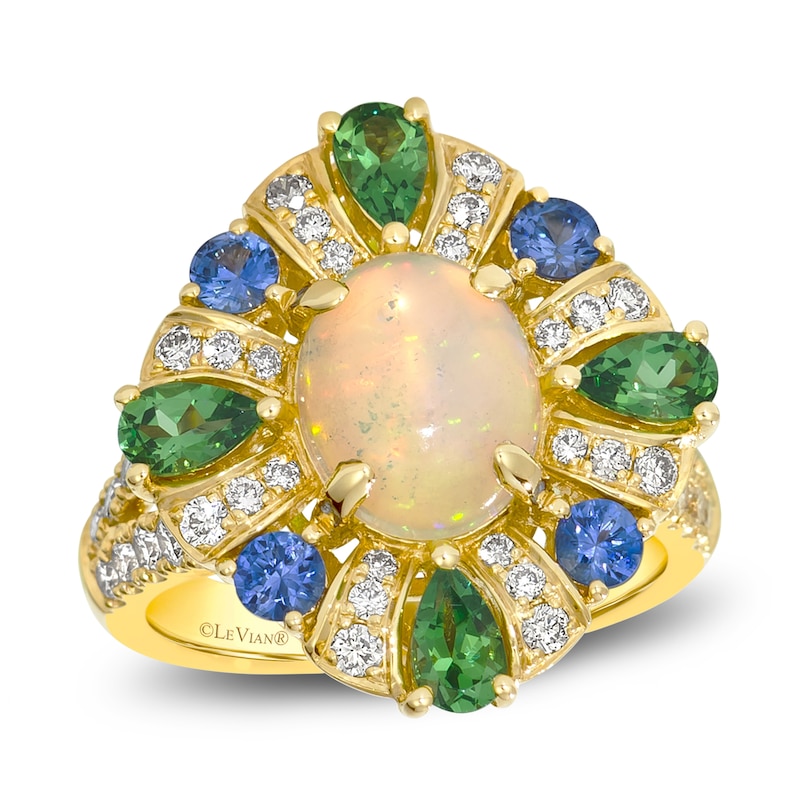 Le Vian Natural Opal, Tsavorite Garnet & Blue Sapphire Necklace 3/4 ct tw Diamonds 14K Honey Gold 19"