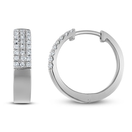 Diamond Three-Row Huggie Hoop Earrings 1/4 ct tw Sterling Silver