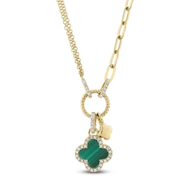 Shy Creation Natural Malachite & Diamond Necklace 1/10 ct tw 14K Yellow Gold 18&quot; J-SC55023332