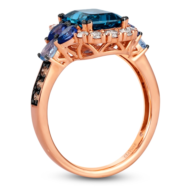 Le Vian Rectangle-Cut Blue Topaz, Tanzanite & Aquamarine Ring 1/2 ct tw Diamonds 14K Strawberry Gold