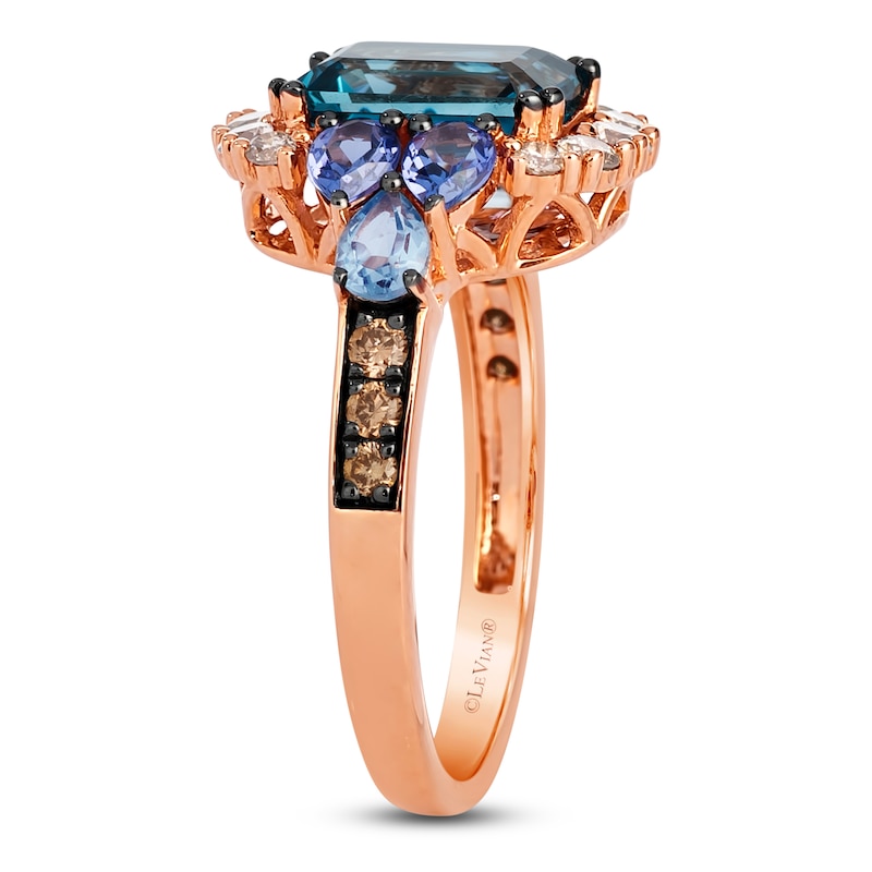 Le Vian Rectangle-Cut Blue Topaz, Tanzanite & Aquamarine Ring 1/2 ct tw Diamonds 14K Strawberry Gold