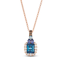 Le Vian Rectangle-Cut Blue Topaz, Tanzanite & Aquamarine Necklace 1/2 ct tw Diamonds 14K Strawberry Gold 19&quot;