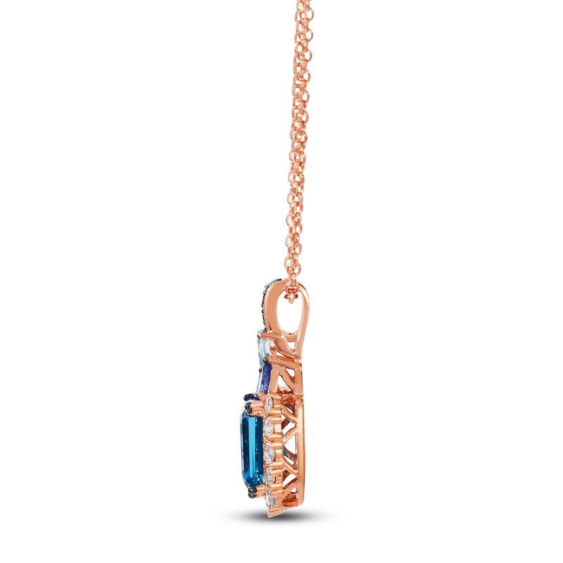 Le Vian Rectangle-Cut Blue Topaz, Tanzanite & Aquamarine Necklace 1/2 ct tw Diamonds 14K Strawberry Gold 19"