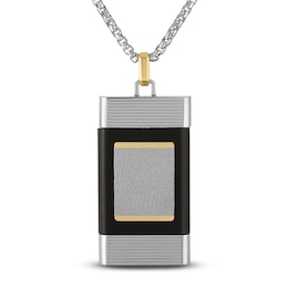 Forged by Jared Men's Rectangular Locket Necklace Damascus Steel, Sterling Silver & 18K Yellow Gold 24&quot;