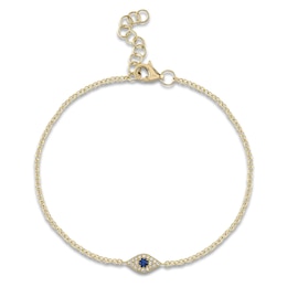 Shy Creation Natural Blue Sapphire & Diamond Accent Evil Eye Bracelet 14K Yellow Gold 7&quot; J-SC55008515