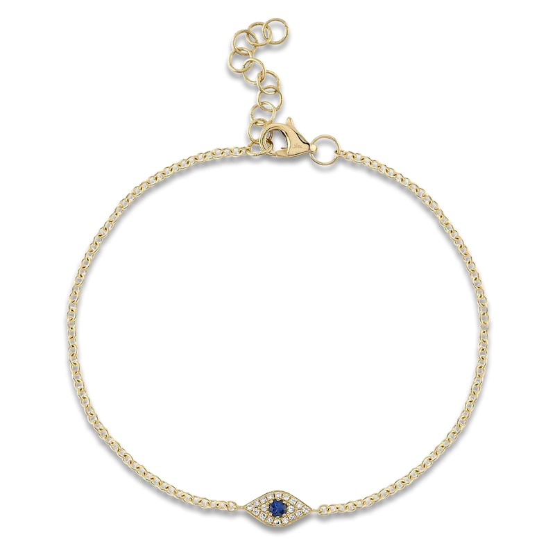 Main Image 1 of Shy Creation Natural Blue Sapphire & Diamond Accent Evil Eye Bracelet 14K Yellow Gold 7&quot; J-SC55008515