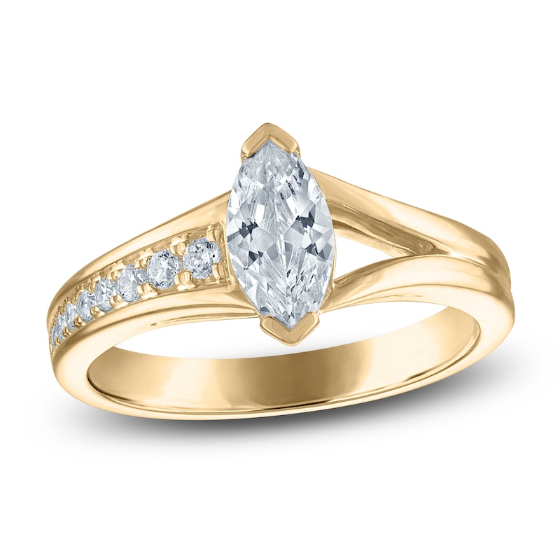 Brilliant Moments Marquise-Cut Diamond Asymmetric Shank Engagement Ring 7/8 ct tw 14K Yellow Gold