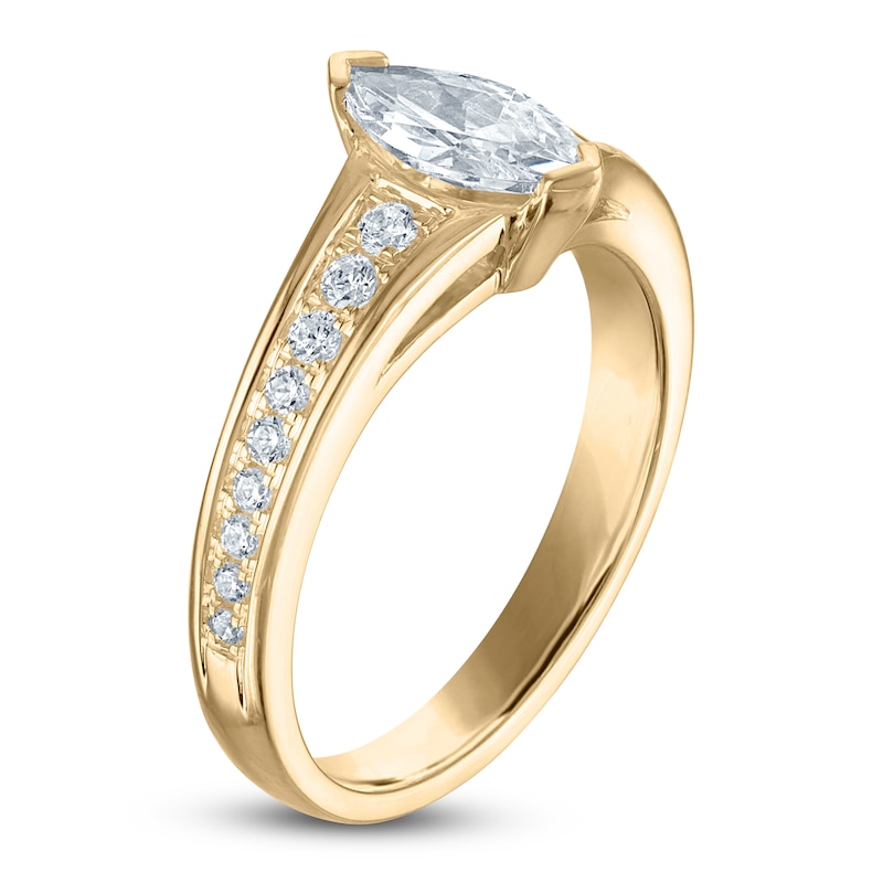 Main Image 2 of Brilliant Moments Marquise-Cut Diamond Asymmetric Shank Engagement Ring 7/8 ct tw 14K Yellow Gold