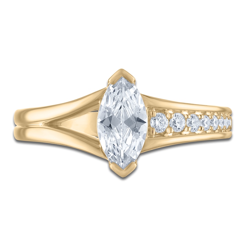 Brilliant Moments Marquise-Cut Diamond Asymmetric Shank Engagement Ring 7/8 ct tw 14K Yellow Gold