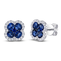 Shy Creation Natural Blue Sapphire & Diamond Quatrefoil Earrings 1/3 ct tw 14K White Gold J-SC41002223