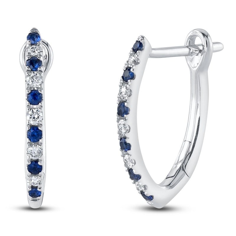 Main Image 1 of Shy Creation Diamond & Natural Blue Sapphire Tapered Hoop Earrings 1/15 ct tw 14K White Gold J-SC55025211H0.60