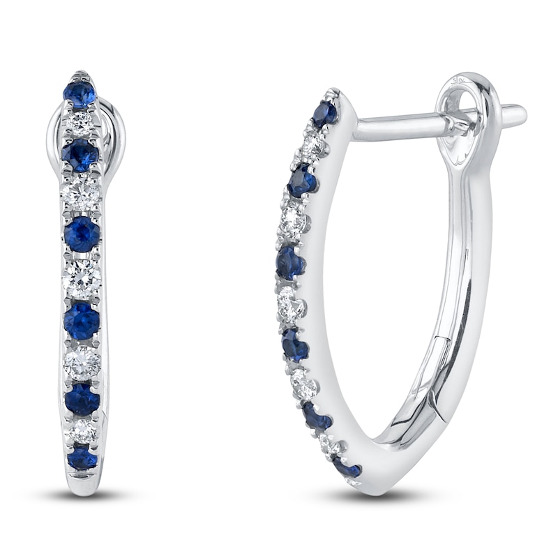 Main Image 2 of Shy Creation Diamond & Natural Blue Sapphire Tapered Hoop Earrings 1/15 ct tw 14K White Gold J-SC55025211H0.60