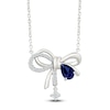 Thumbnail Image 1 of Pear-Shaped Blue Lab-Created Sapphire & White Lab-Created Sapphire Dangle Bow Necklace Sterling Silver 18&quot;