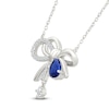 Thumbnail Image 2 of Pear-Shaped Blue Lab-Created Sapphire & White Lab-Created Sapphire Dangle Bow Necklace Sterling Silver 18&quot;