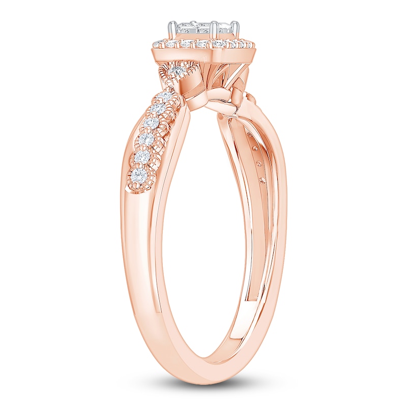 Main Image 2 of Princess-Cut Quad Diamond Cushion Halo Promise Ring 1/4 ct tw 10K Rose Gold